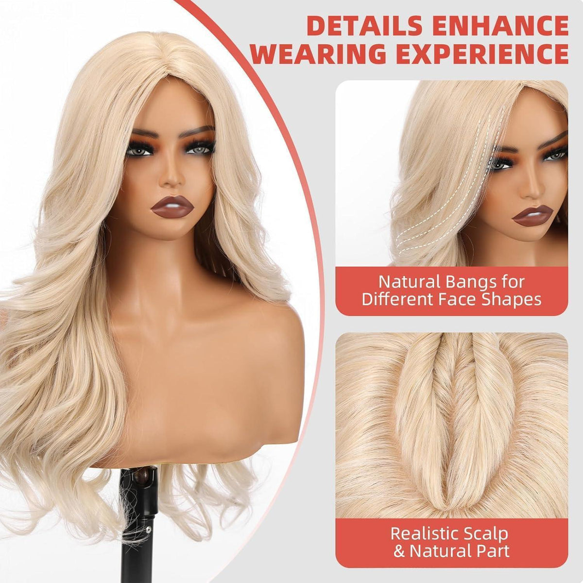 Lange Blonde Lockenperücke mit Pony – 56cm Synthetik