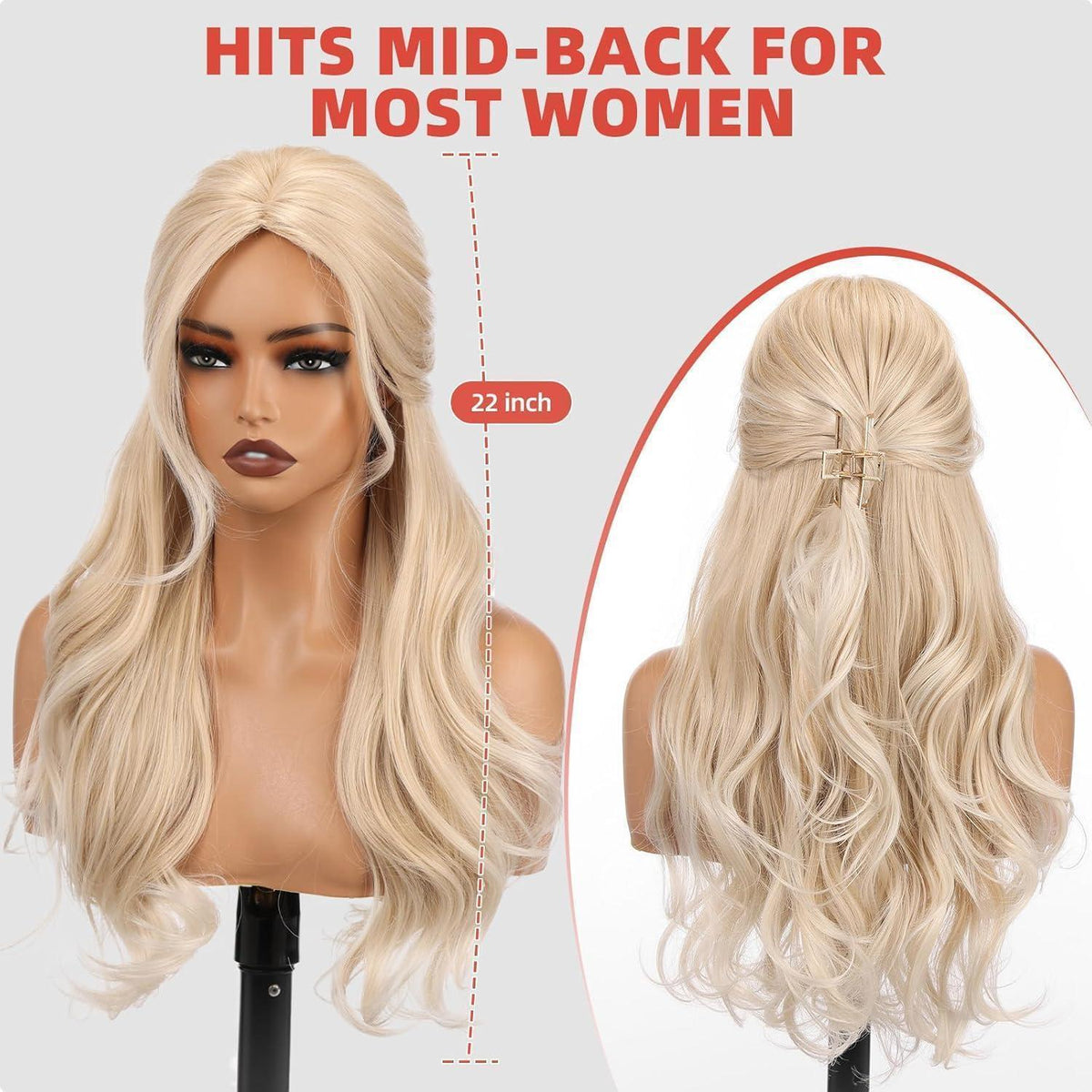 Lange Blonde Lockenperücke mit Pony – 56cm Synthetik