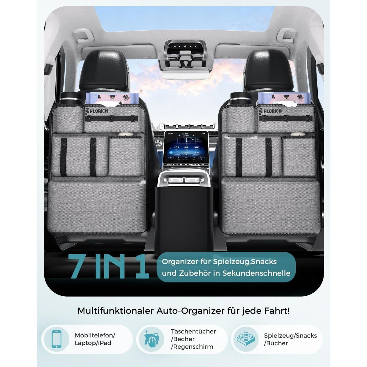 Autositz Organizer mit MOLLE-System – Grau