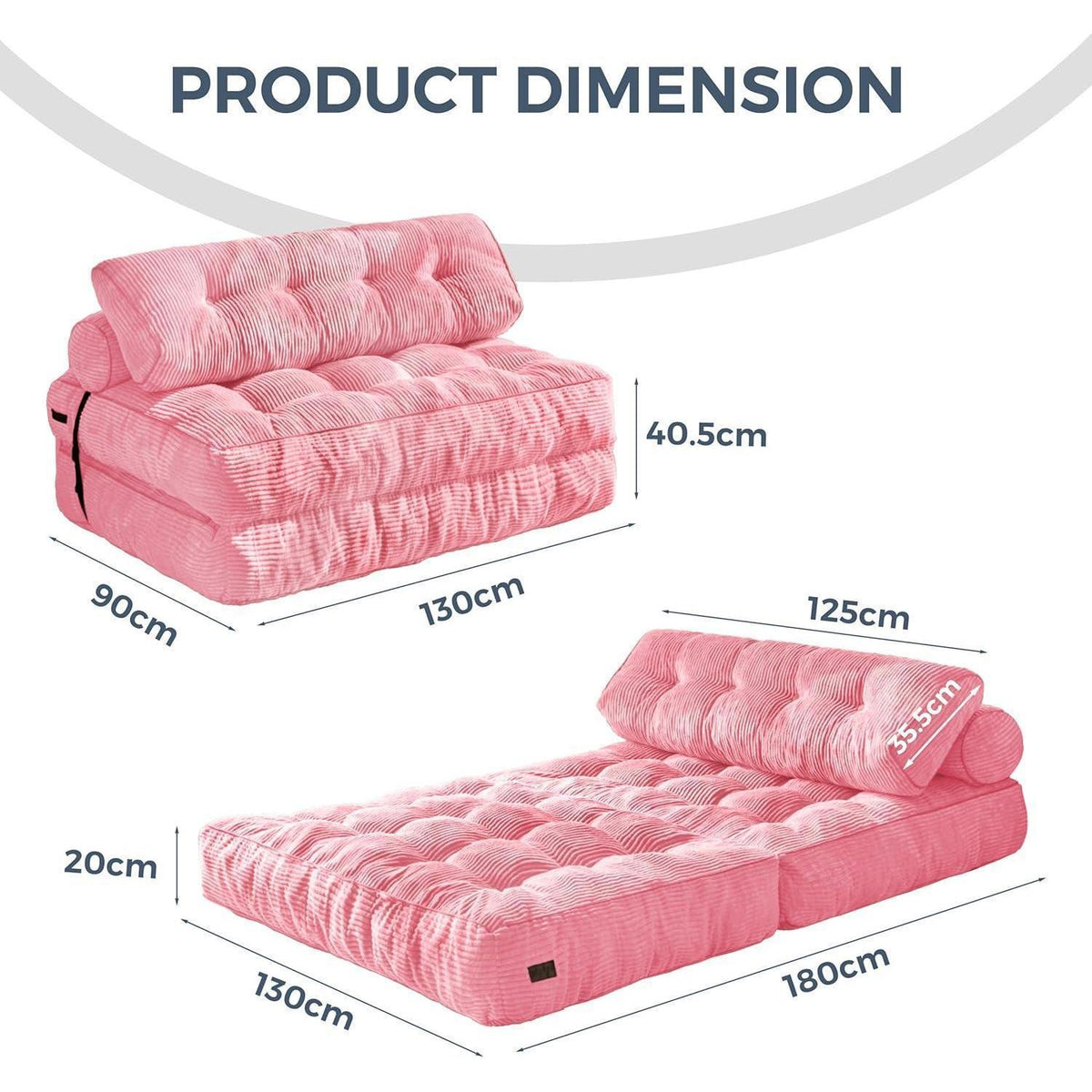 Faltbares Schlafsofa mit Kissen – Komfortables Bodensofa Rosa
