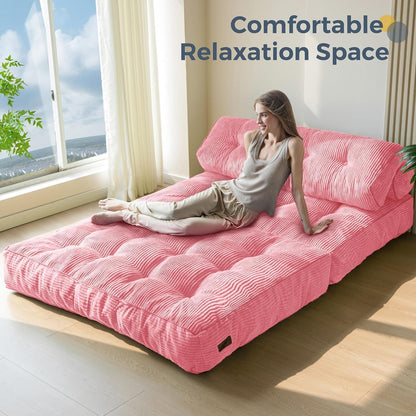 Faltbares Schlafsofa mit Kissen – Komfortables Bodensofa Rosa
