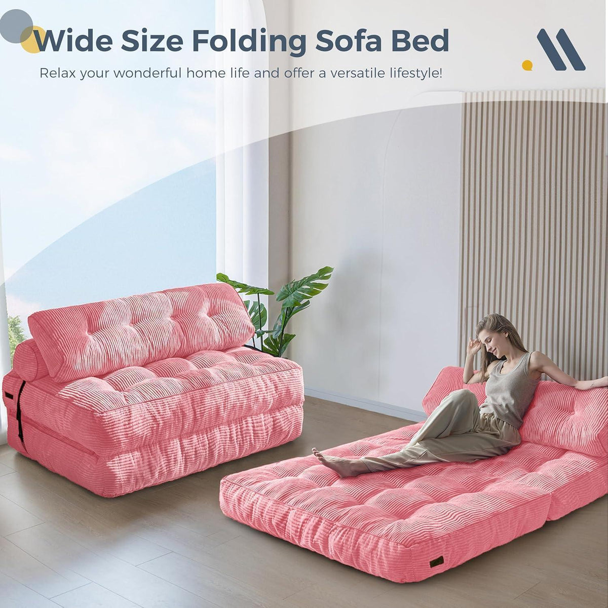 Faltbares Schlafsofa mit Kissen – Komfortables Bodensofa Rosa