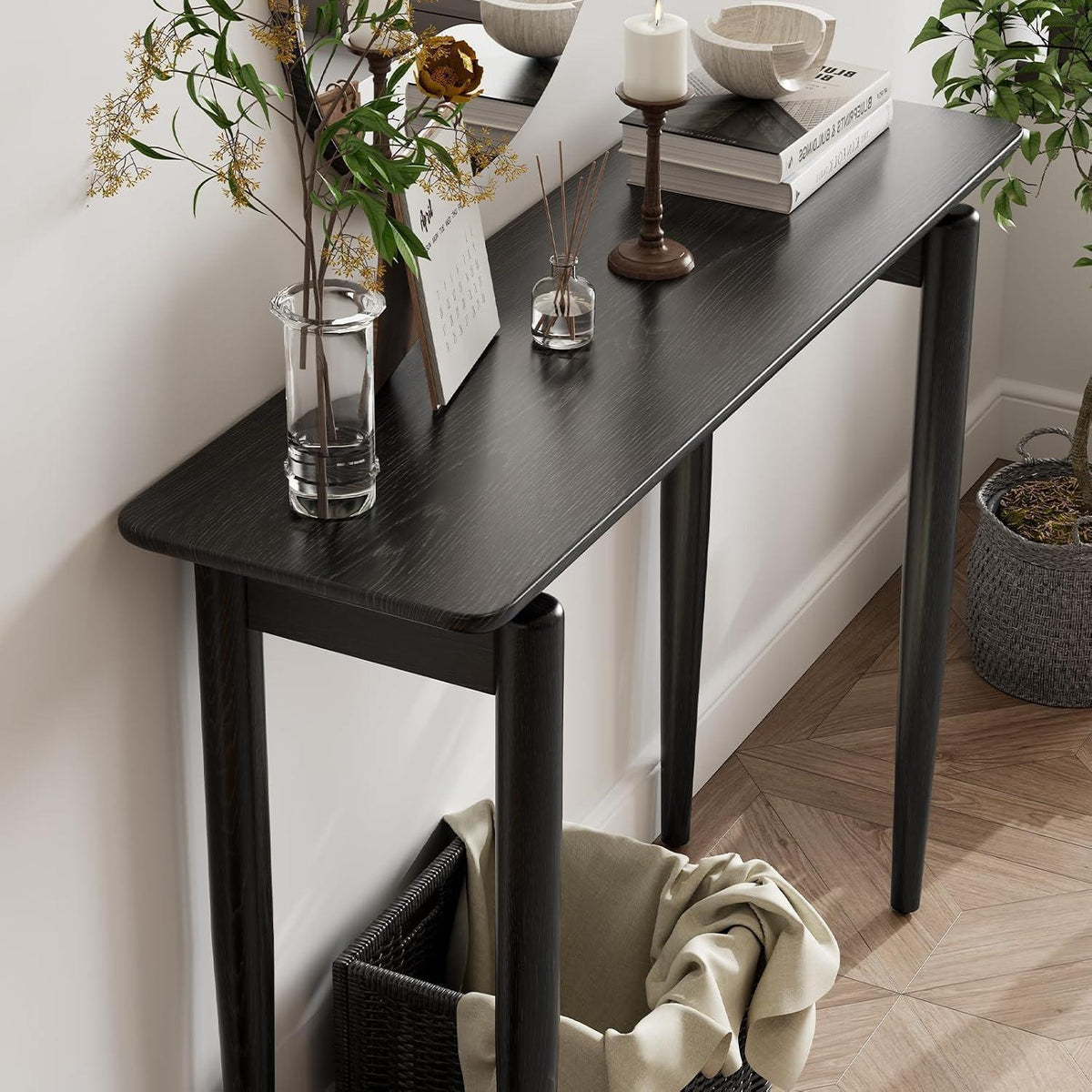 Schmaler Konsolentisch Holz Schwarz – 100x30x76 cm