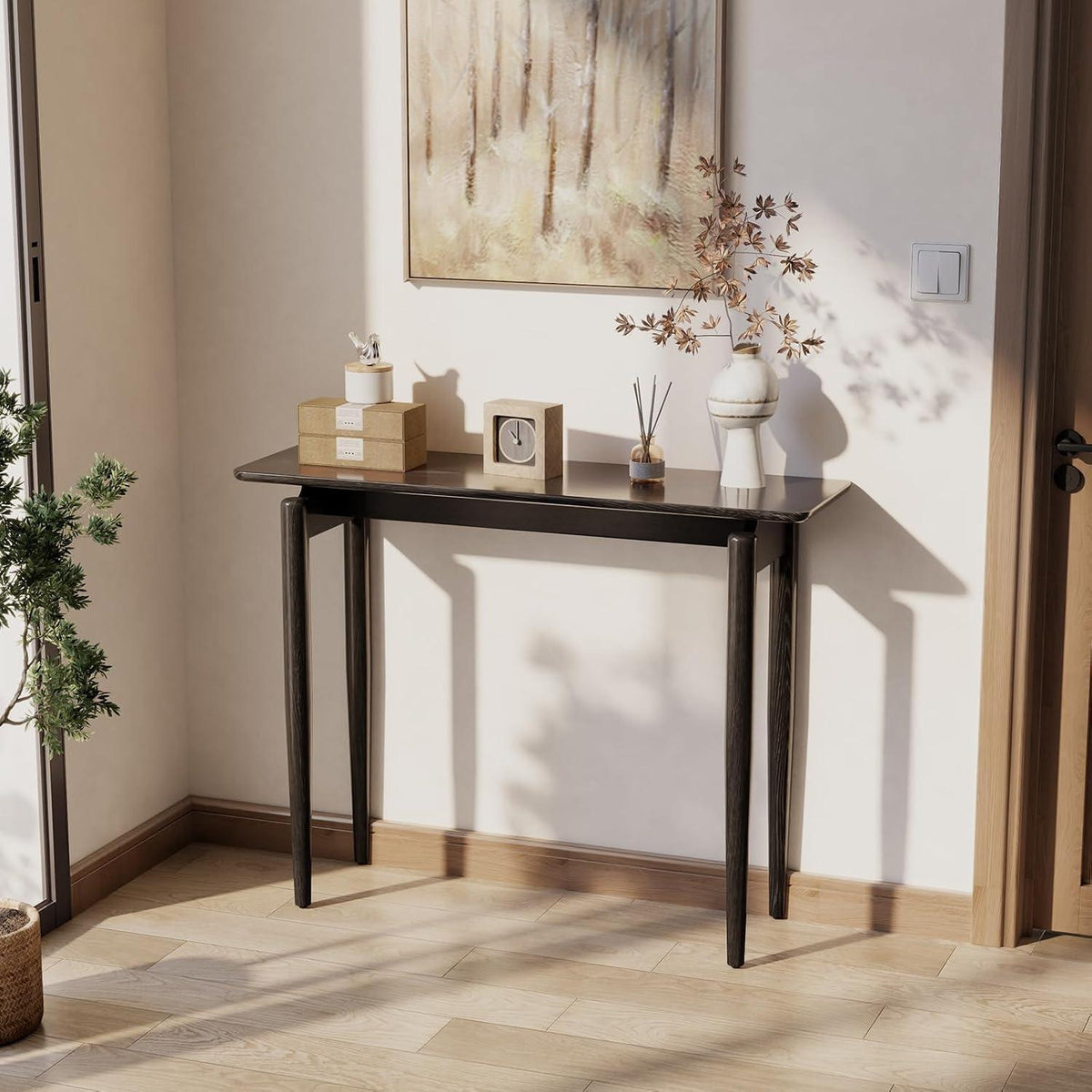 Schmaler Konsolentisch Holz Schwarz – 100x30x76 cm