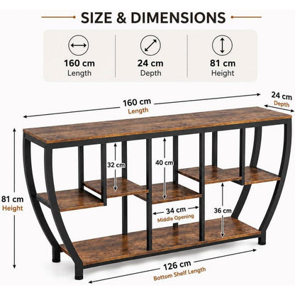 Schmaler Konsolentisch 160cm – Vintagebraun, Beistelltisch für Flur & Wohnzimmer