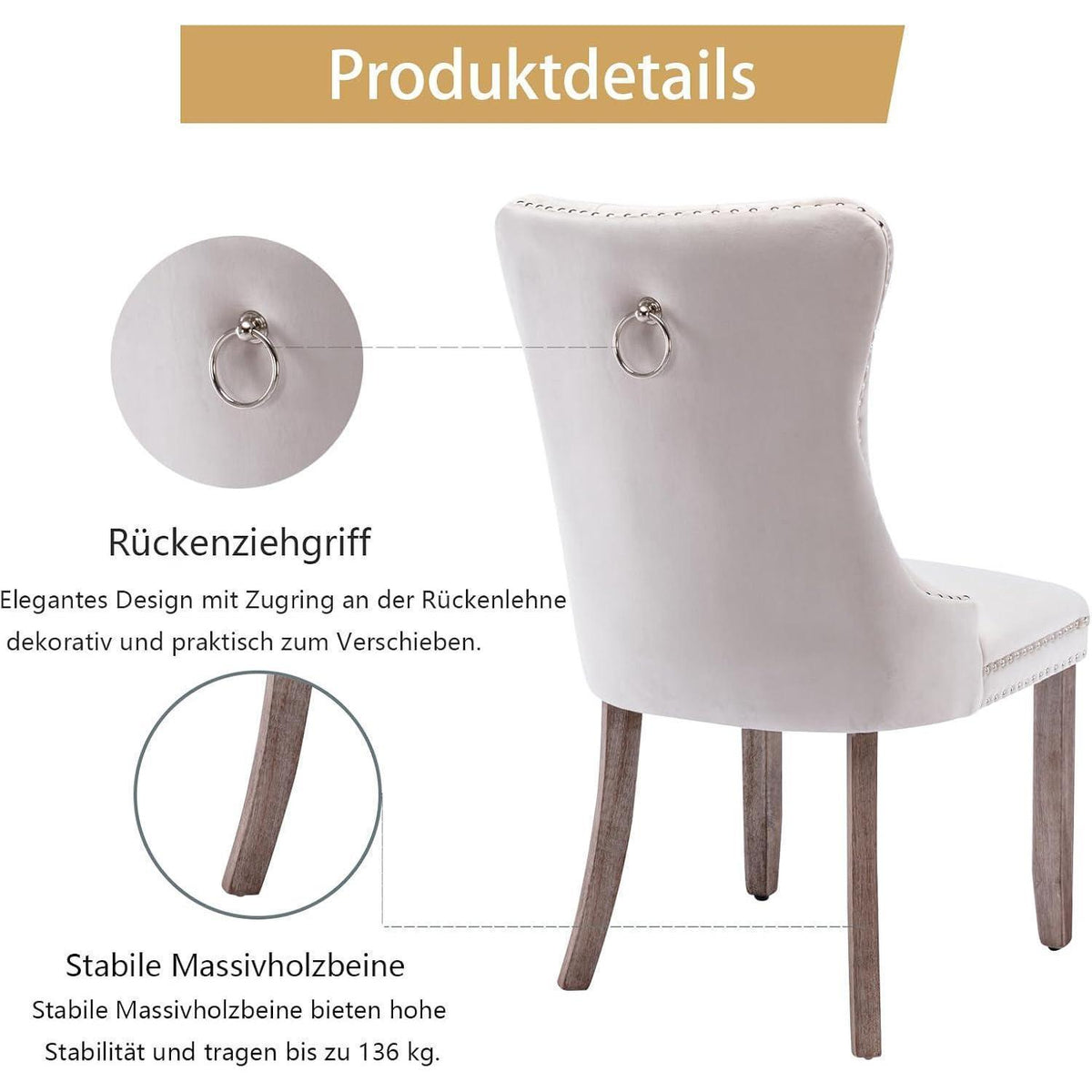 8x Samt Esszimmerstühle mit Nieten & Massivholzbeinen
