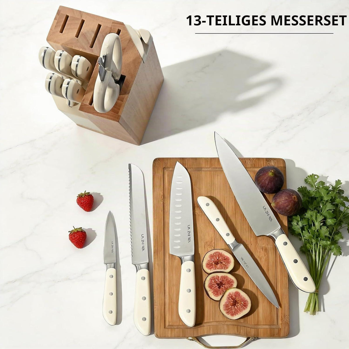13-teiliges Küchenmesser-Set Edelstahl mit Messerblock & Messerschärfer