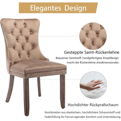Samt Esszimmerstühle 4er Set mit Massivholzbeinen