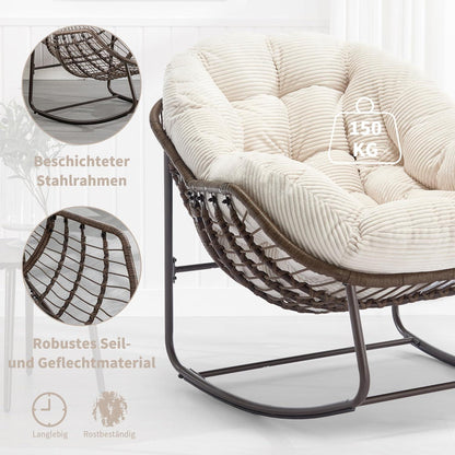 Outdoor Schaukelstuhl Papasan mit Kissen - Weiß