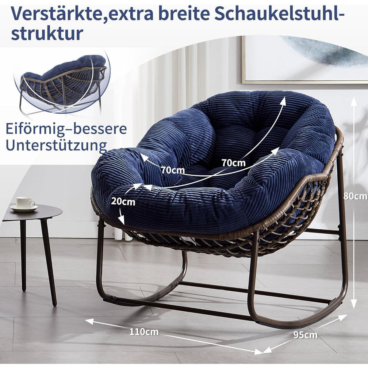 Überdimensionaler Papasan Schaukelstuhl Blau