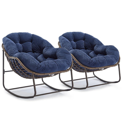 2x Schaukelstuhl-Set Blau - Bequemer Papasan Sessel für Terrasse