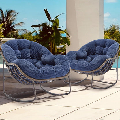 2x Schaukelstuhl-Set Blau - Bequemer Papasan Sessel für Terrasse