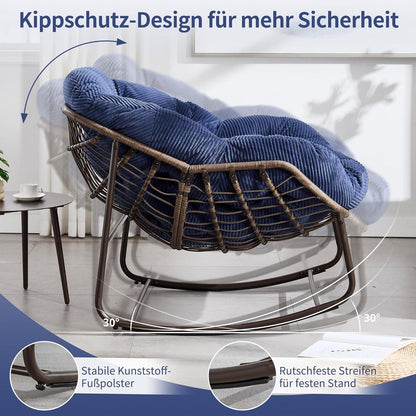 2x Schaukelstuhl-Set Blau - Bequemer Papasan Sessel für Terrasse