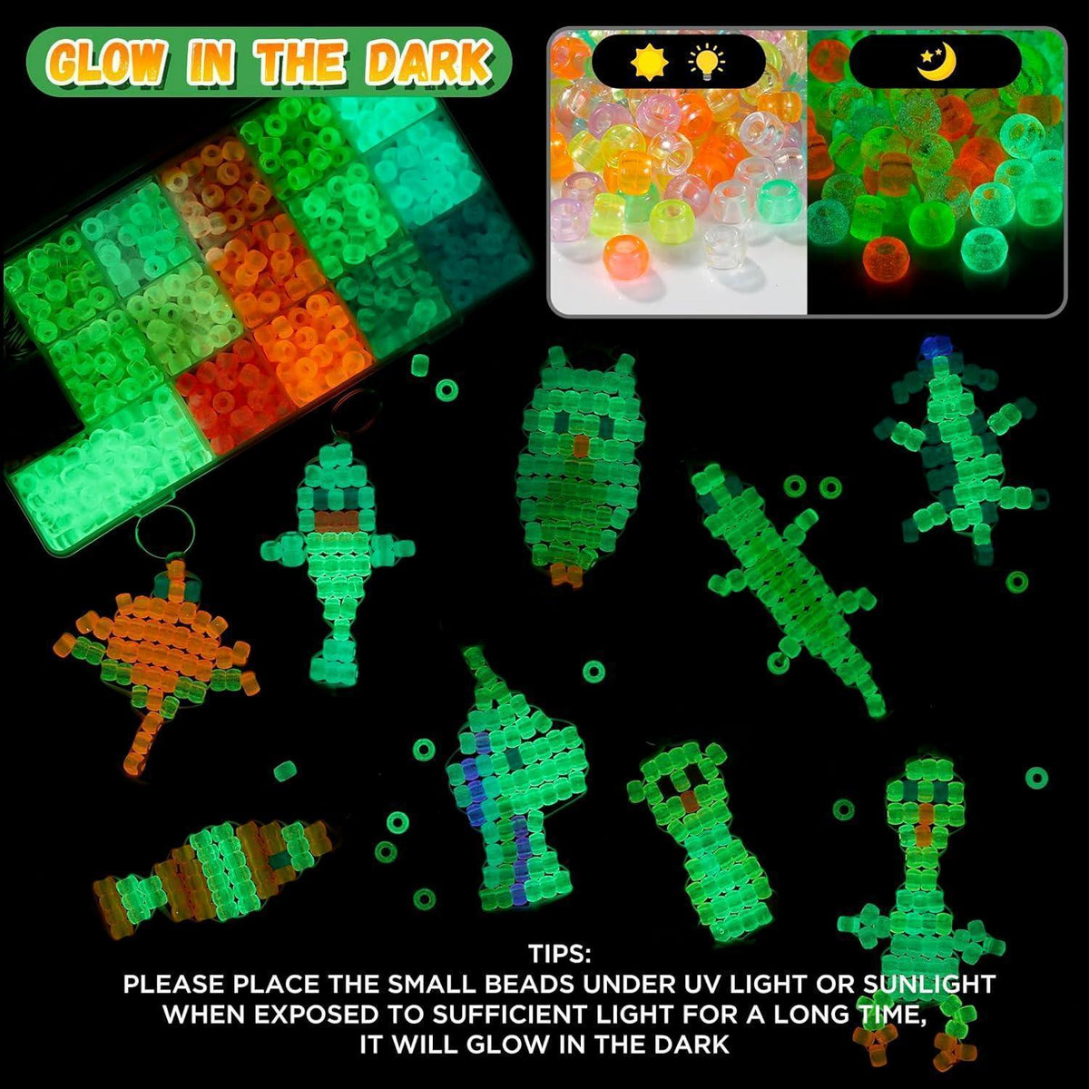 Perlentiere Bastelset Kinder – Glow in the Dark Schlüsselanhänger DIY