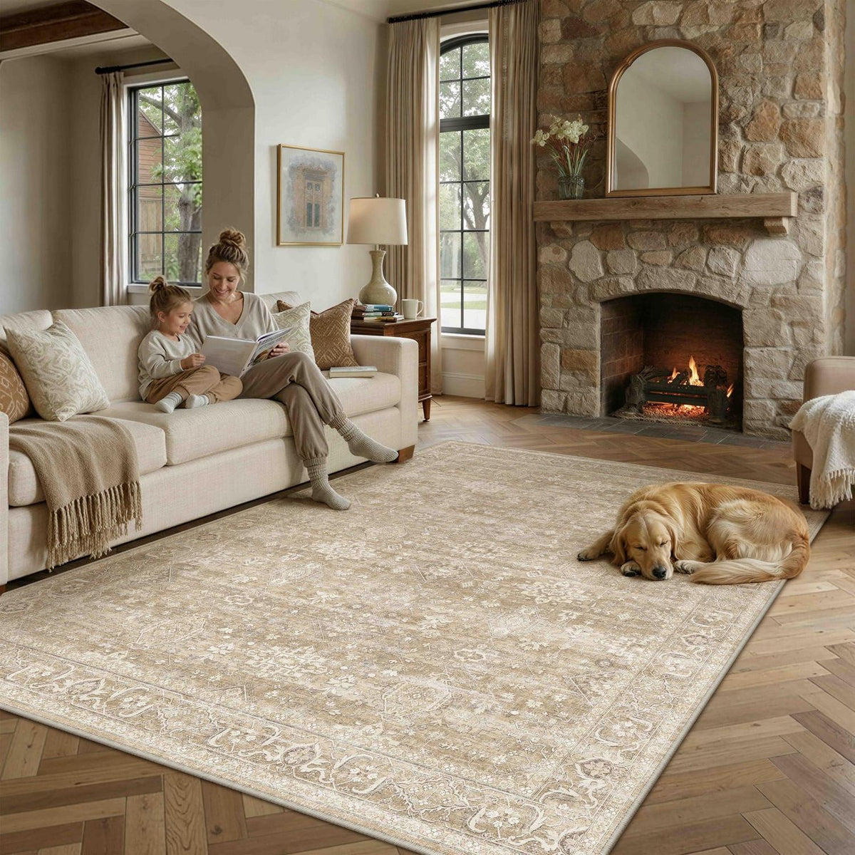 Vintage Teppich Beige 200x300cm - Wohnzimmer & Schlafzimmer