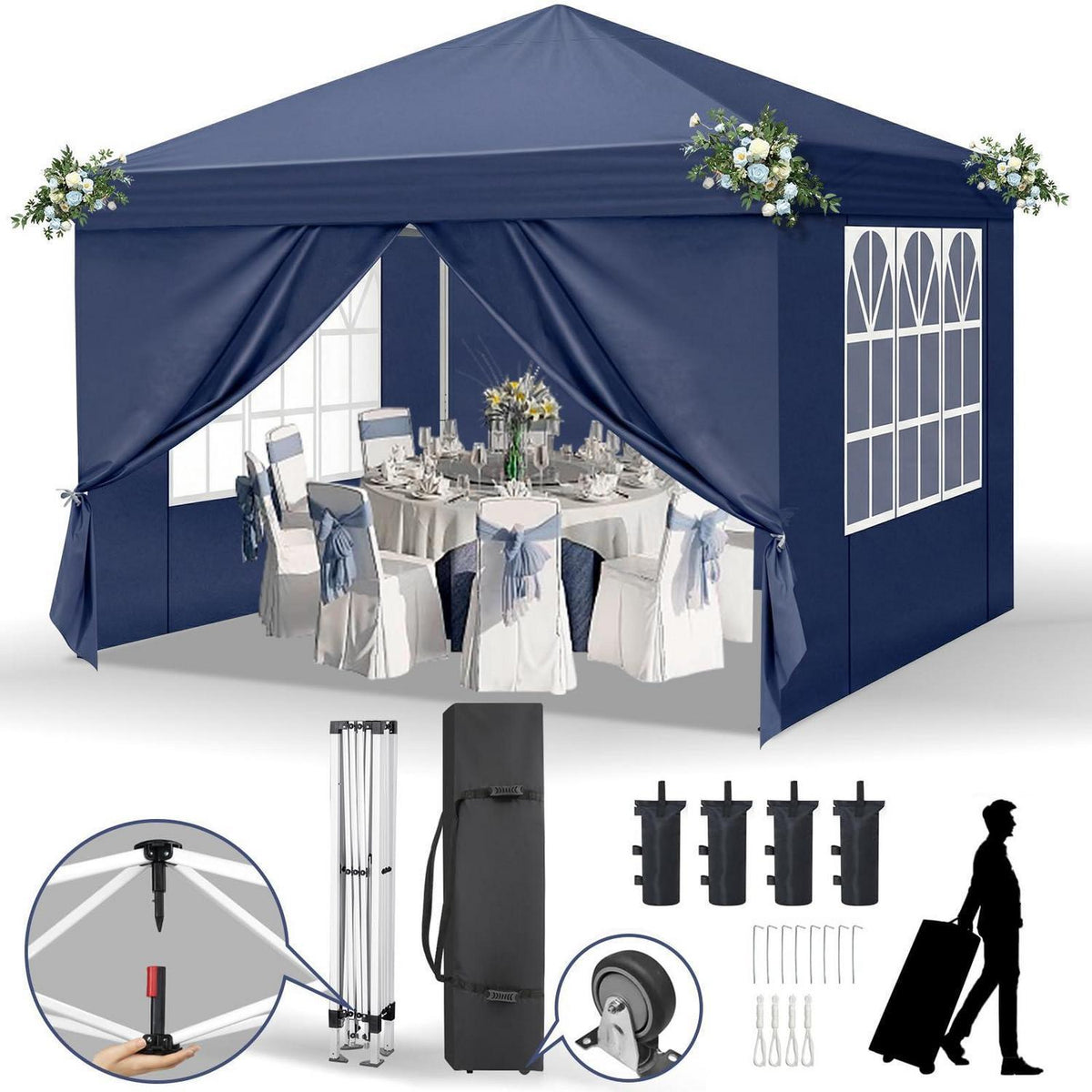 3x3m Faltpavillon mit Seitenwänden – Wasserdicht & UV-Schutz
