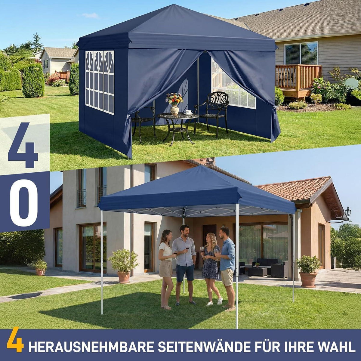 3x3m Faltpavillon mit Seitenwänden – Wasserdicht & UV-Schutz