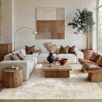 Waschbarer Teppich Wohnzimmer 240x300cm Beige Braun Abstrakt