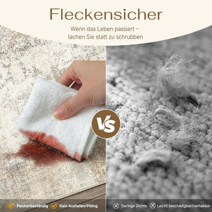 Waschbarer Teppich Wohnzimmer 160x230cm Beige & Braun Abstrakt