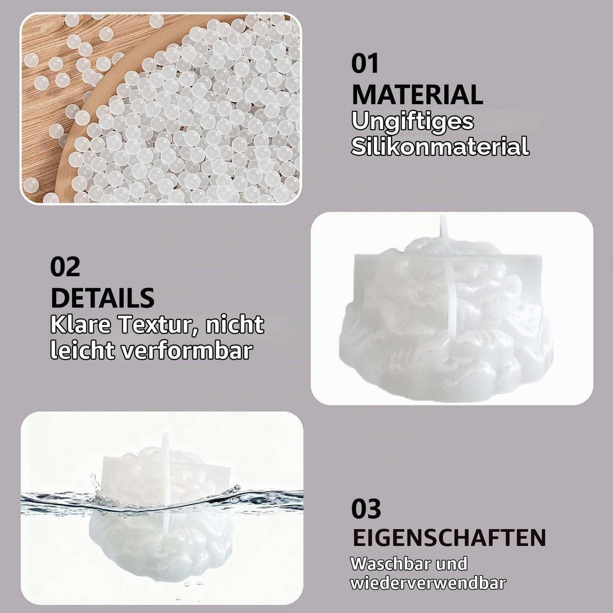 Silikonform Blumen 4er Set – Gießformen Rosen für Kerzen & Gips