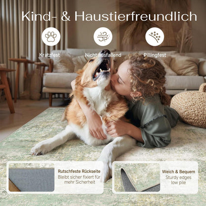 Grüner Abstrakt Teppich 160x230cm – Waschbar & Rutschfest