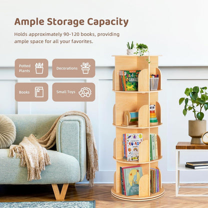 Drehbares Bücherregal Holz 4 Etagen – Eckregal 360°