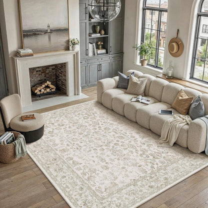 Creme Teppich Wohnzimmer 200x300cm – Waschbar & Rutschfest