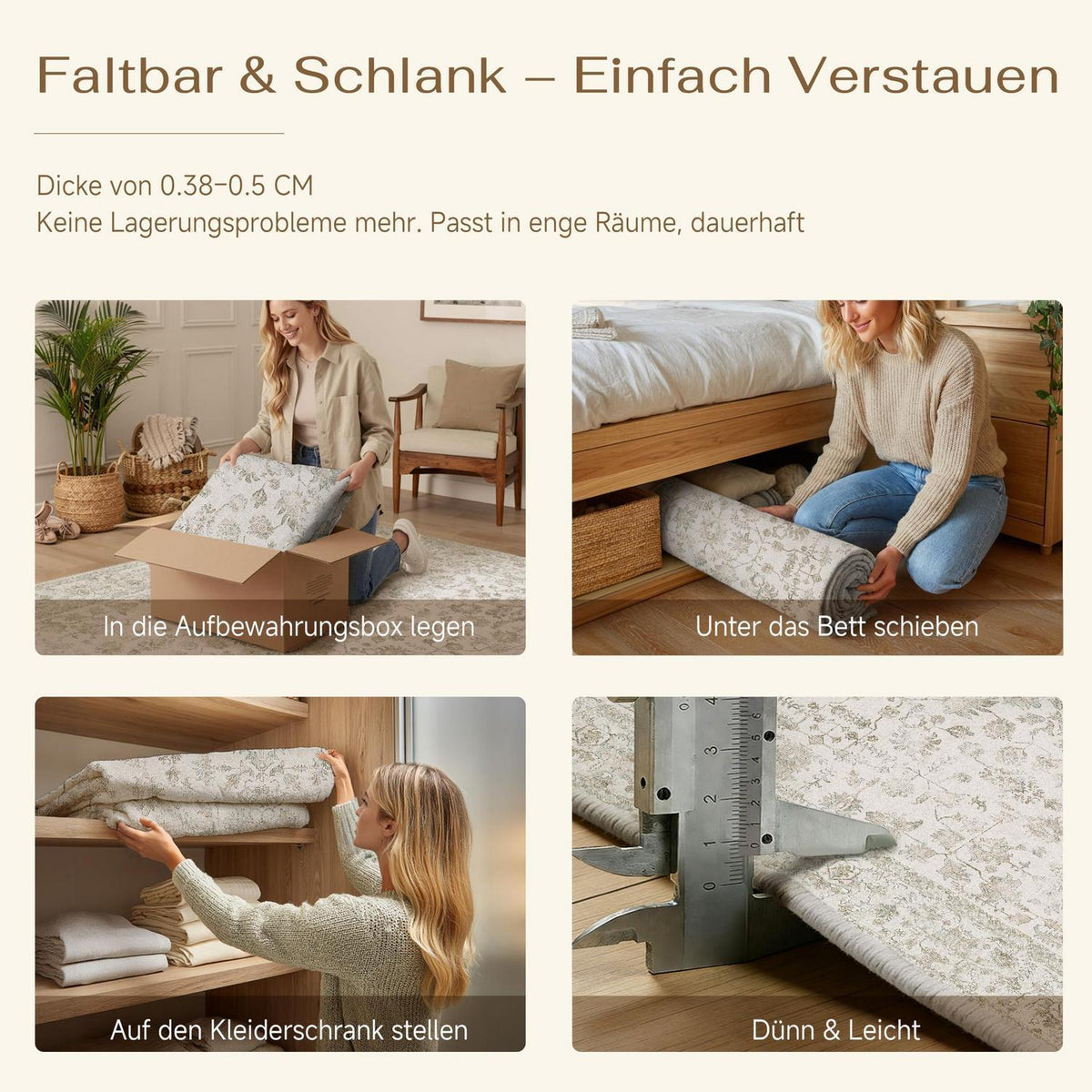 Creme Teppich Wohnzimmer 200x300cm – Waschbar & Rutschfest