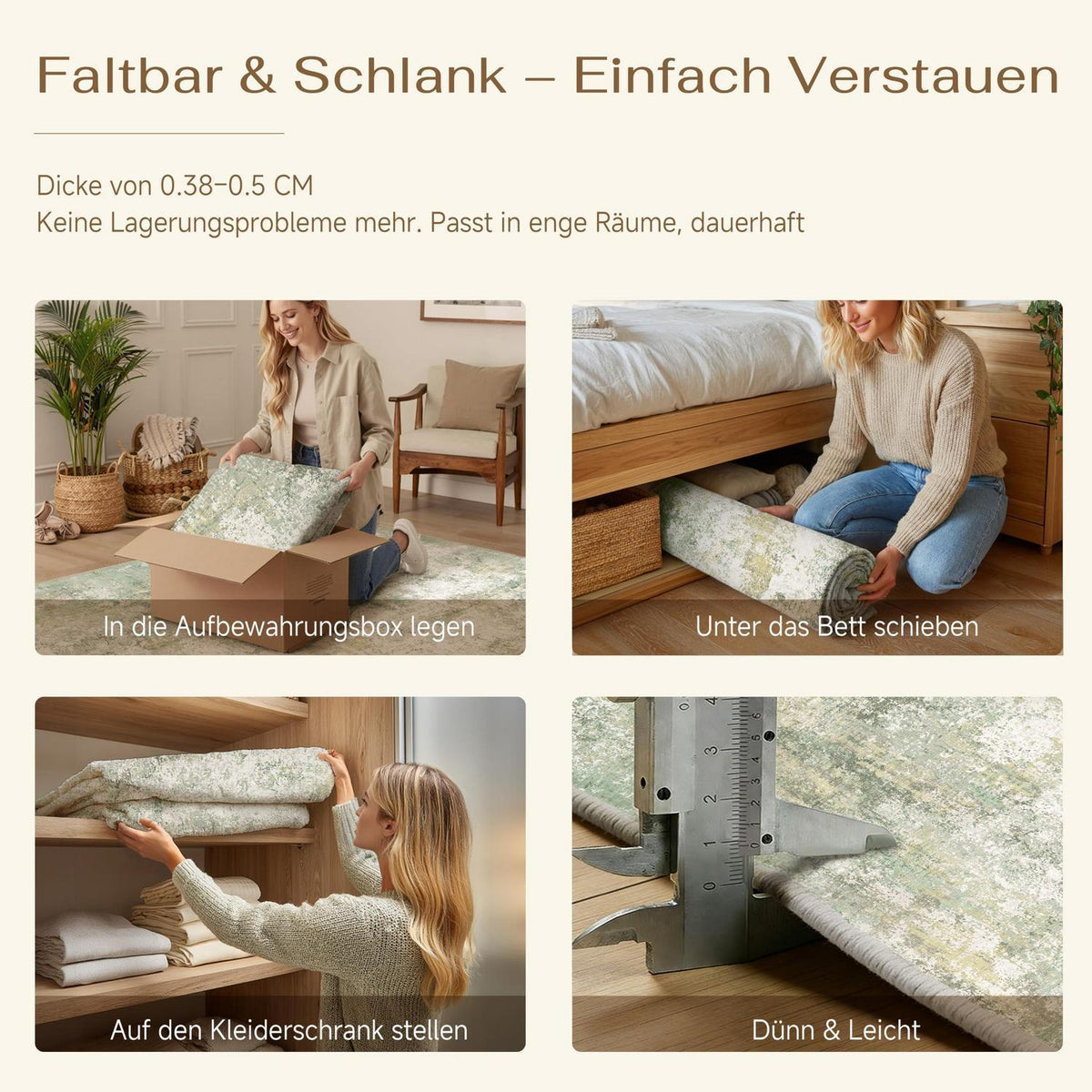 Grüner Abstrakt Teppich 240x300cm – Waschbar & Rutschfest