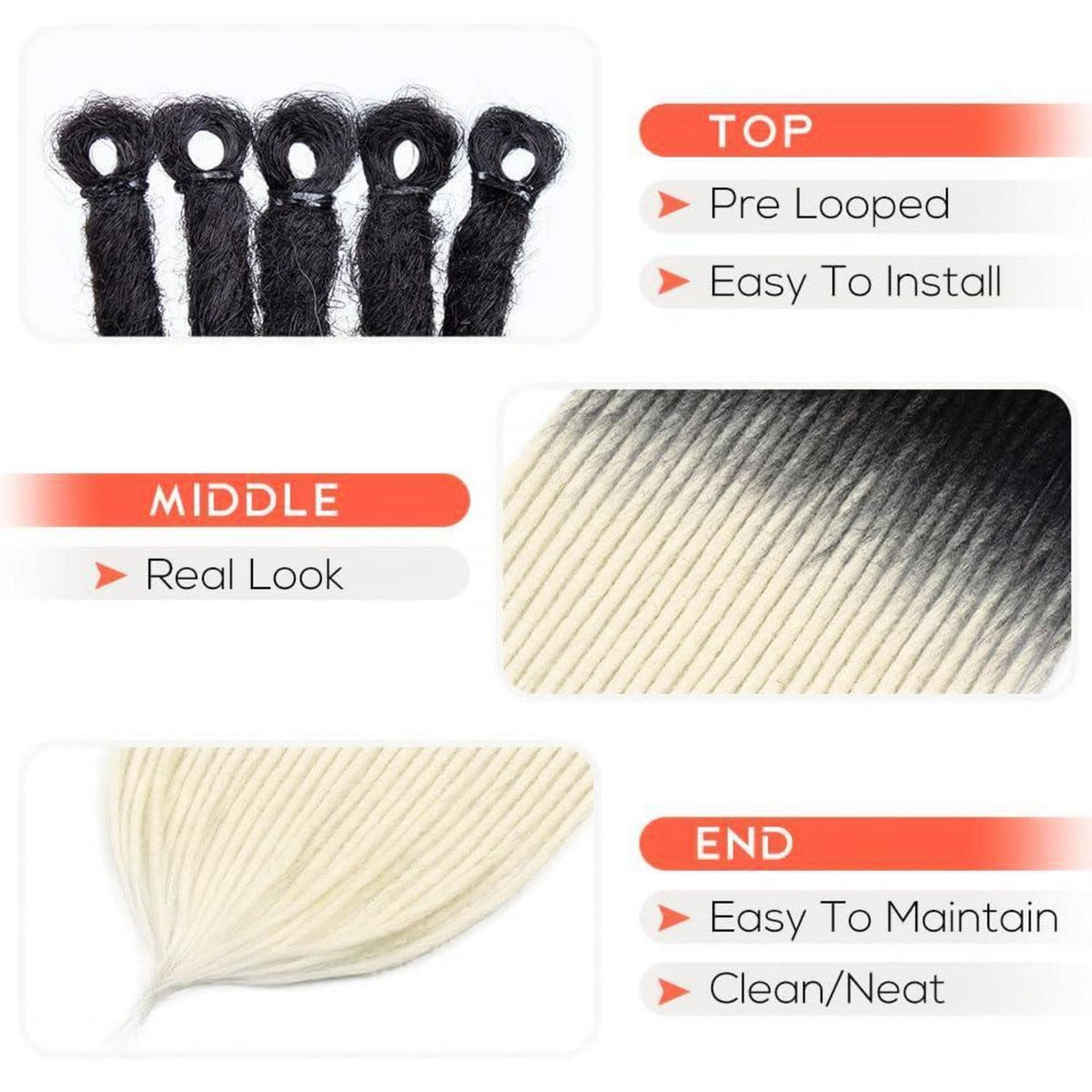 24 Zoll Dreadlock Extensions – Handgefertigte Locs Schwarz zu Platin