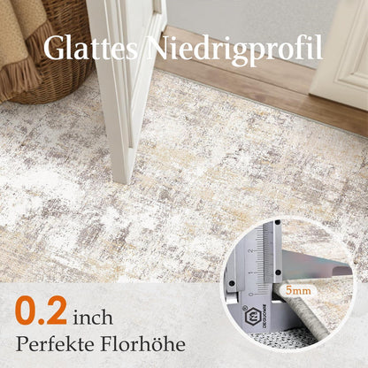 Läufer Flur Teppich Beige Grau 80x400cm Waschbar Modern