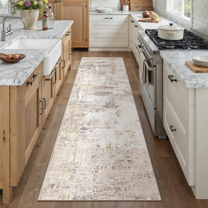 Läufer Flur Teppich Beige Grau 80x400cm Waschbar Modern