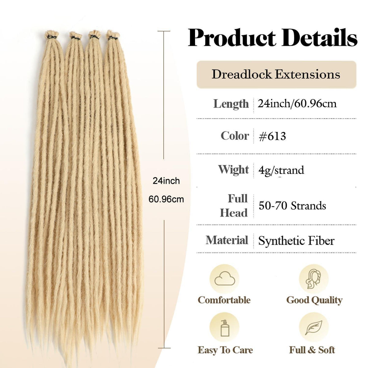 24 Zoll Dreadlock Extensions Blond – Handgefertigte Haarverlängerung