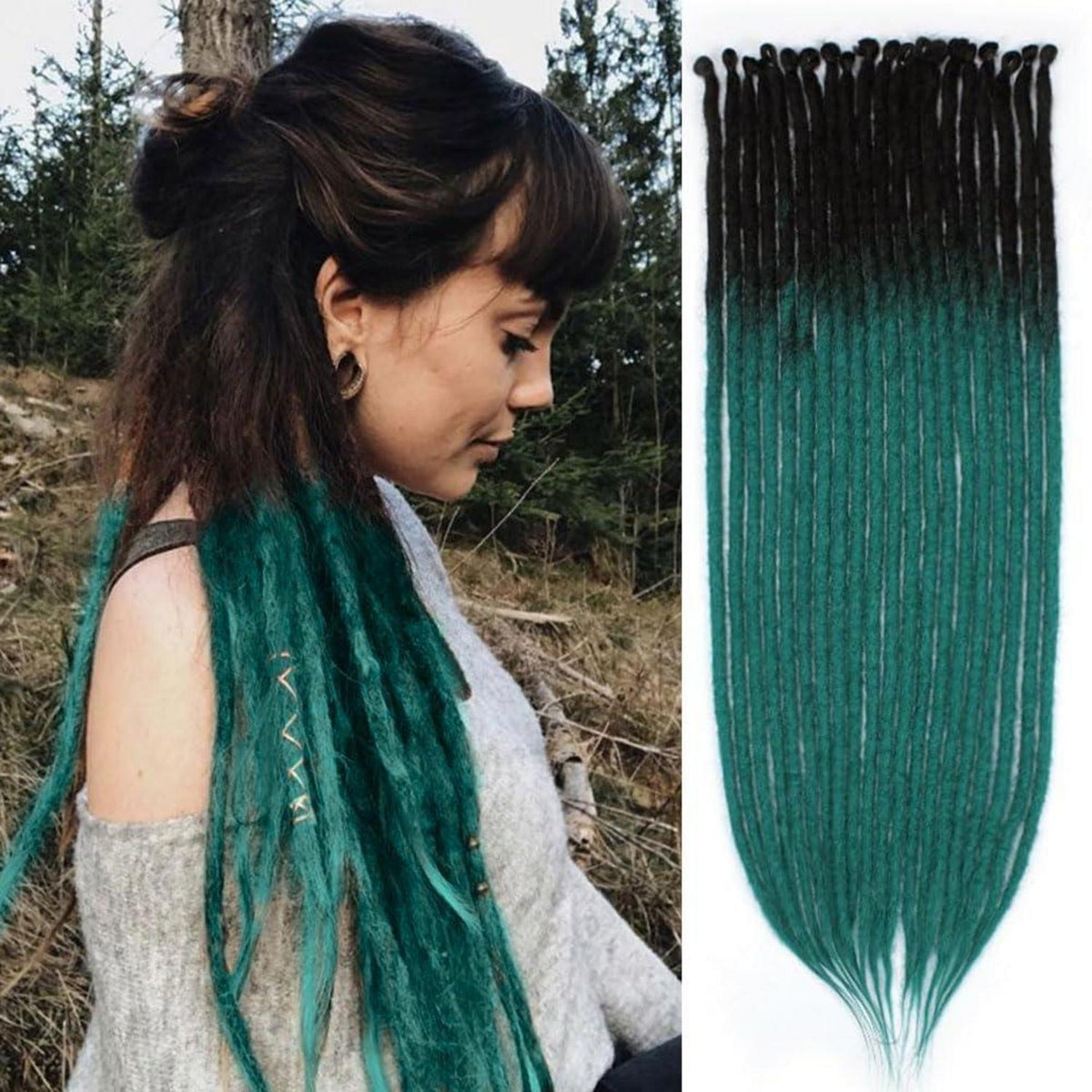 24 Zoll Dreadlock Extensions Schwarz-Grün, Handgefertigt