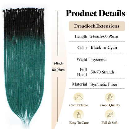24 Zoll Dreadlock Extensions Schwarz-Grün, Handgefertigt