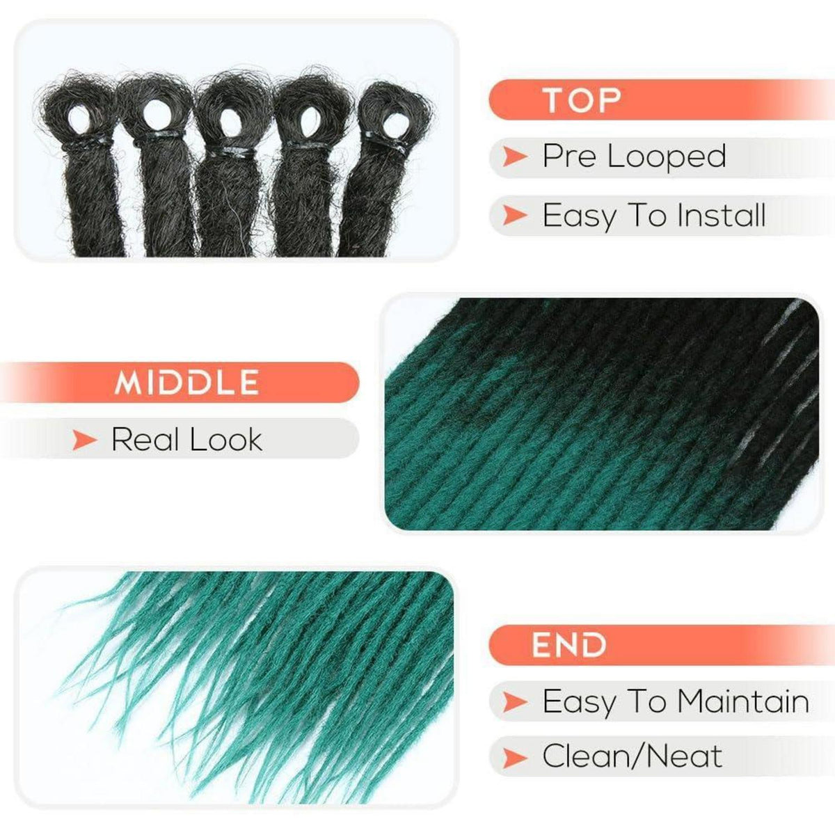 24 Zoll Dreadlock Extensions Schwarz-Grün, Handgefertigt