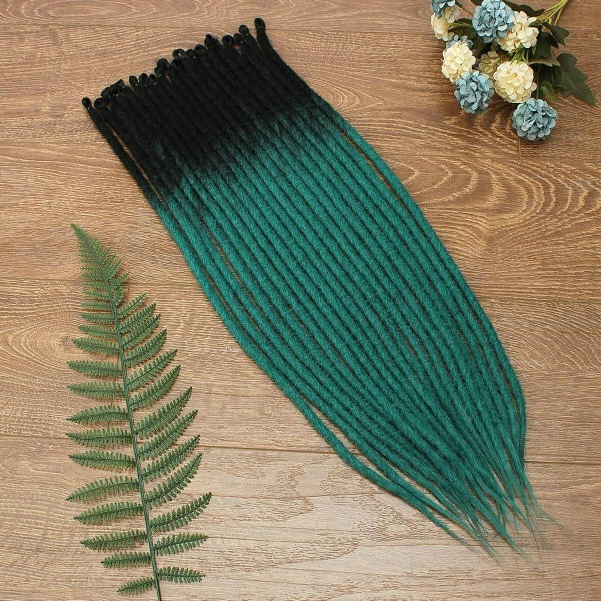 24 Zoll Dreadlock Extensions Schwarz-Grün, Handgefertigt