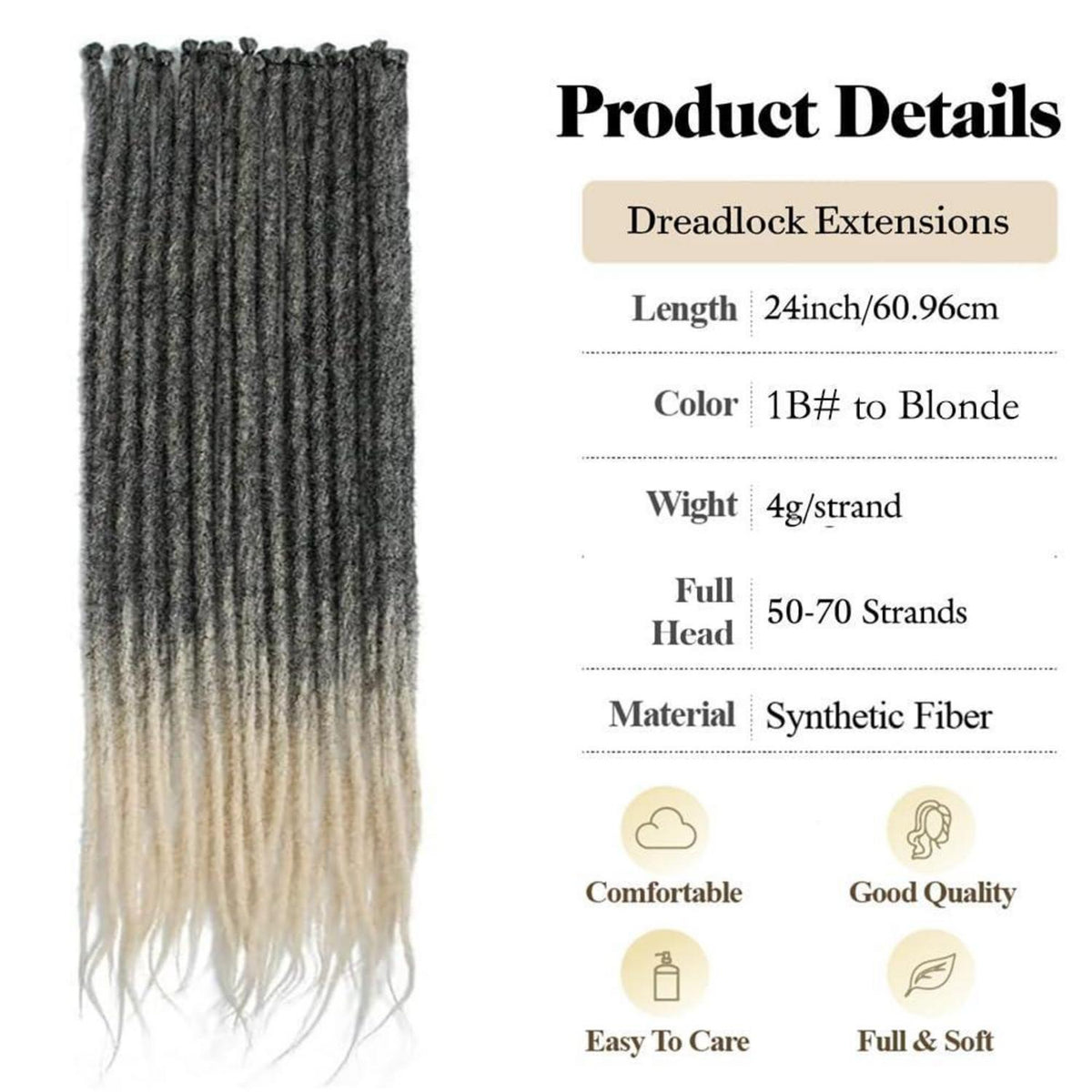24 Zoll Dreadlock Extensions – Handgefertigte Locs Schwarz Blond