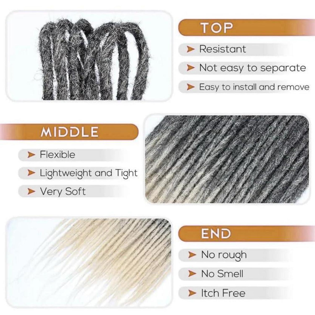 24 Zoll Dreadlock Extensions Schwarz Blond, Handgefertigt