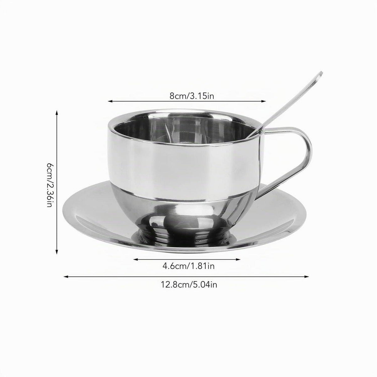 Edelstahl Kaffeetassen Set 180ml – 4er Set mit Löffel & Untertasse