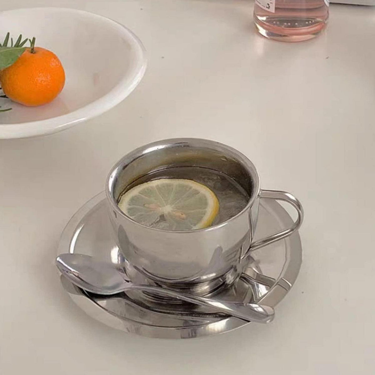 Edelstahl Kaffeetassen Set 180ml – 4er Set mit Löffel & Untertasse