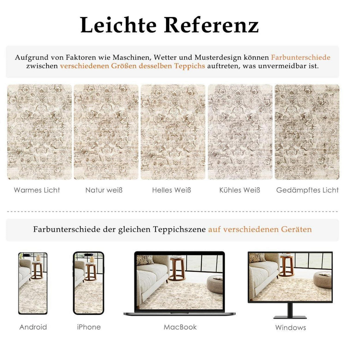 Runder Vintage Teppich 240cm Beige Waschbar – Wohnzimmer Teppich