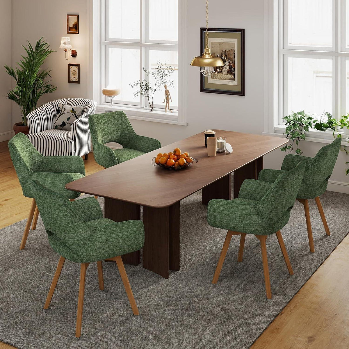 Drehbarer Esszimmerstuhl Set (4x) – Grün mit Holzbeinen