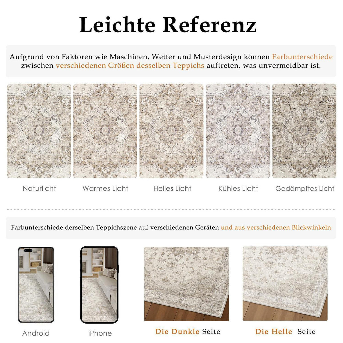 Runder Vintage Teppich Beige 240cm Waschbar & Rutschfest