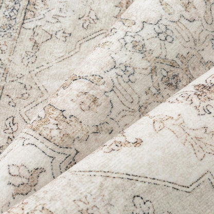 Runder Vintage Teppich Beige 240cm Waschbar & Rutschfest