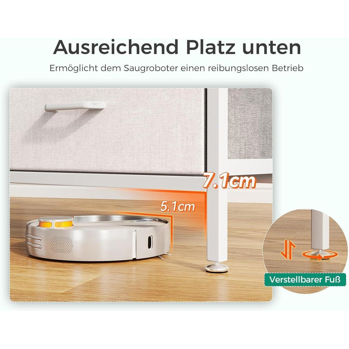 Kommode mit 7 Stoffschubladen, Stahlrahmen, Weiß