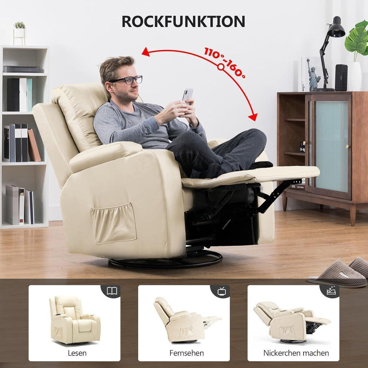 Relaxsessel mit Verstellbarer Rückenlehne & Fußstütze, Weiß