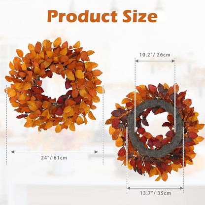 Künstlicher Herbstkranz 61cm mit Laub & Beeren, Burgunderrot