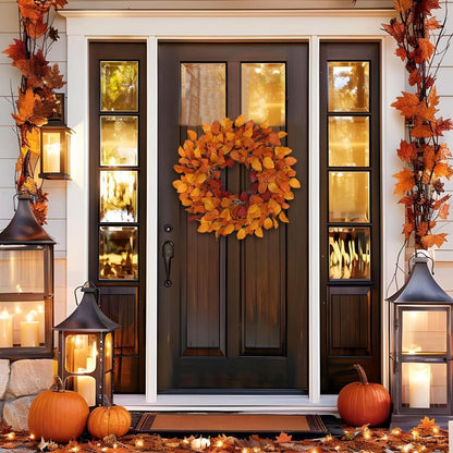 Künstlicher Herbstkranz 61cm mit Laub & Beeren, Burgunderrot