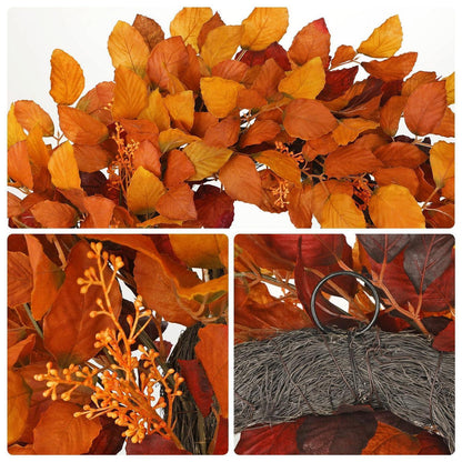 Künstlicher Herbstkranz 61cm mit Laub & Beeren, Burgunderrot